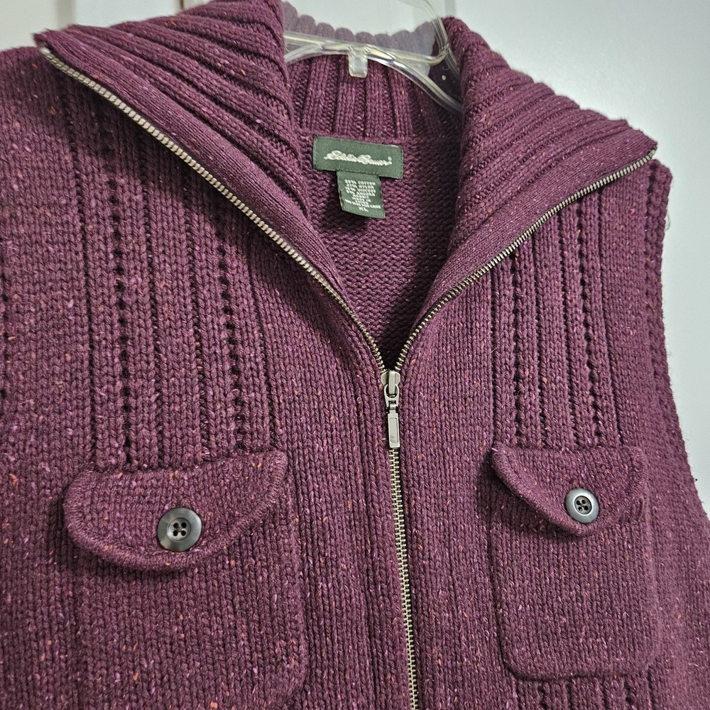 Eddie Bauer Knit Vest Womens‎ XL Purple Full Zip Cotton Angora Blend Utility - Picture 3 of 6
